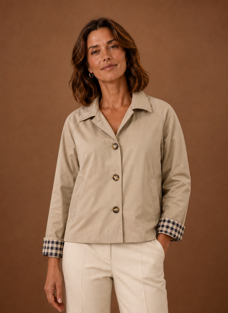 Front view of women's knit button-front cardigan on a mannequin showing V-neck and button closure