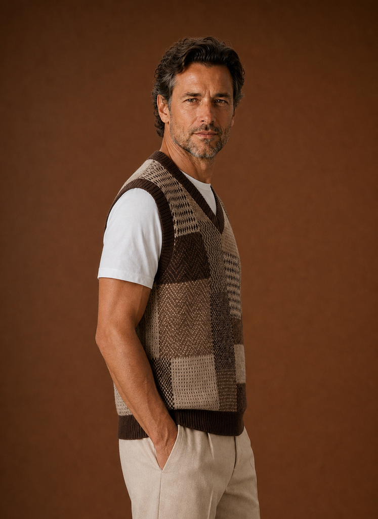 Men's V-Neck Knit Sweater Vest side view