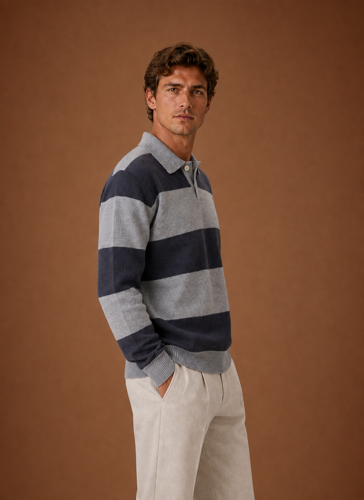 Men's Striped Polo Sweater Long Sleeve | Areleon