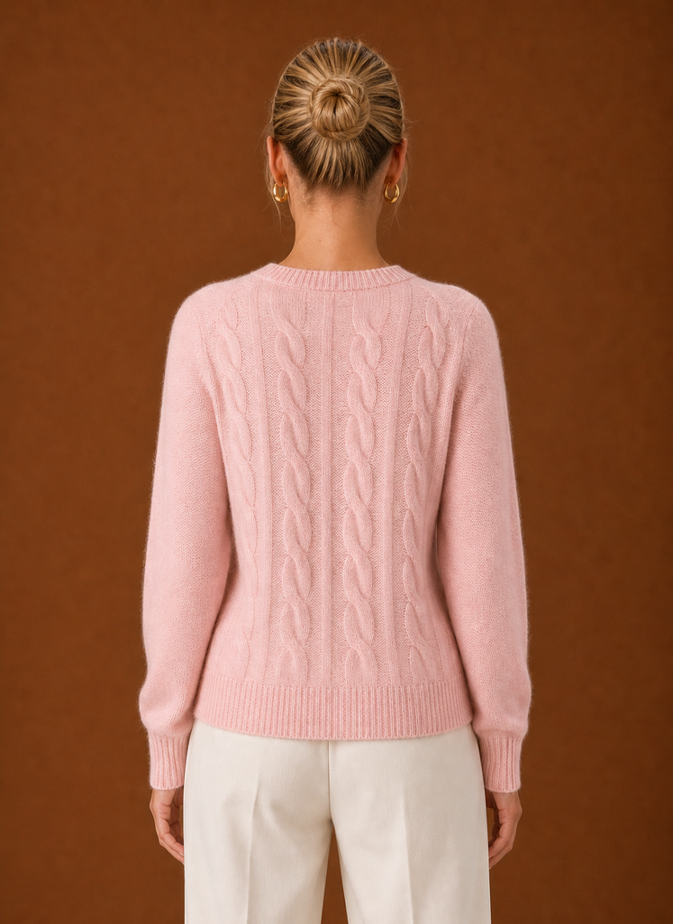 Women's Cable Knit Sweater - Crew Neck Knit Pullover back view