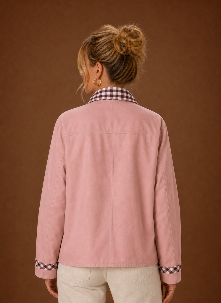 Back view of the barn jacket showing the clean, structured silhouette