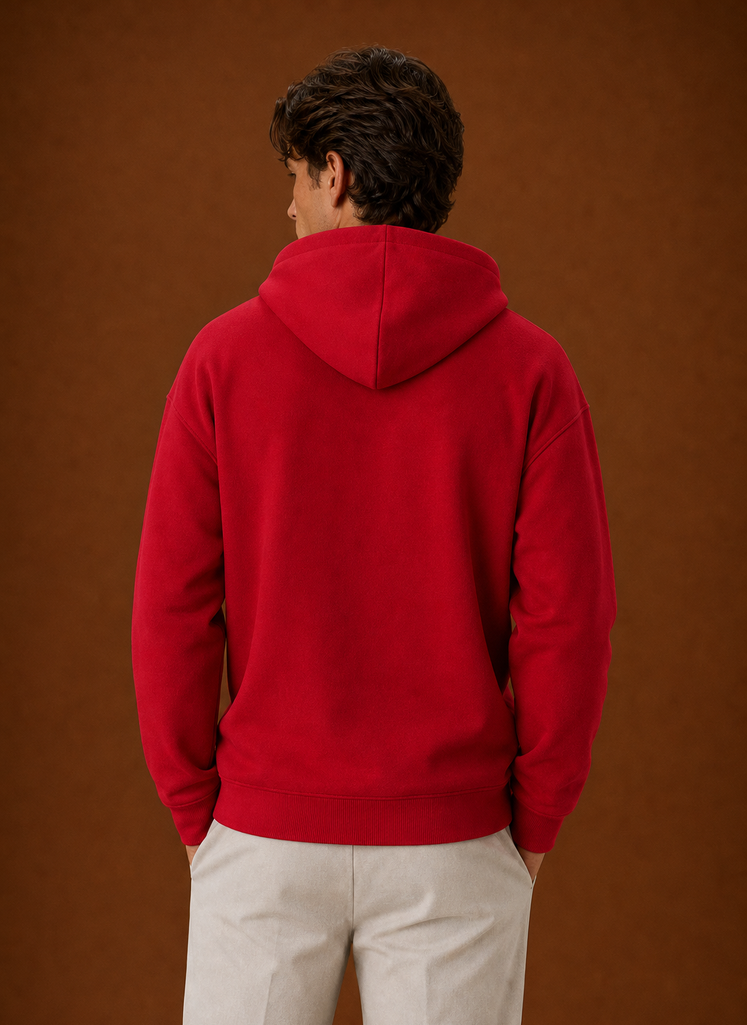 Back view of the hoodie showing the hood and shoulder line
