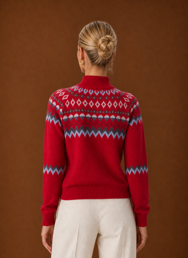 Women's Fair Isle Sweater - Nordic Turtleneck Knit Pullover back view