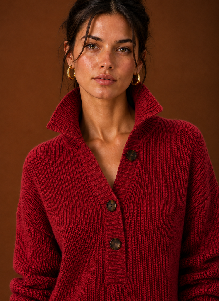 Close-up detail of sweater dress knit texture and stitch detail