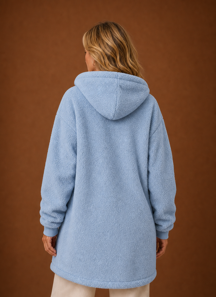 Women's Long Fleece Hooded Winter Jacket back view