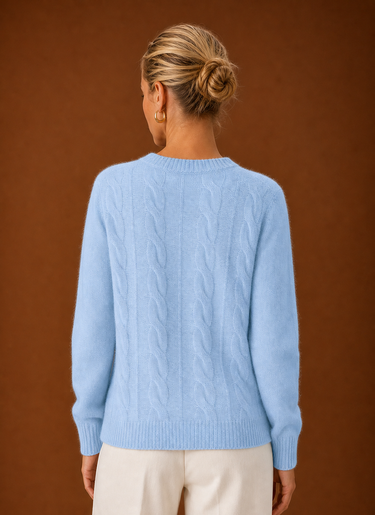 Women's Cable Knit Sweater - Crew Neck Knit Pullover back view