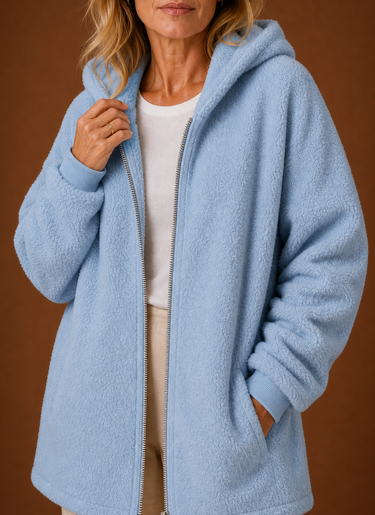 Women's Long Fleece Hooded Winter Jacket closeup view