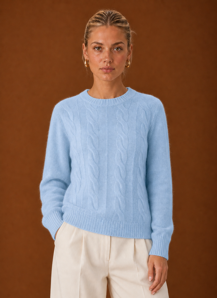 Women's Cable Knit Sweater - Crew Neck Knit Pullover front view