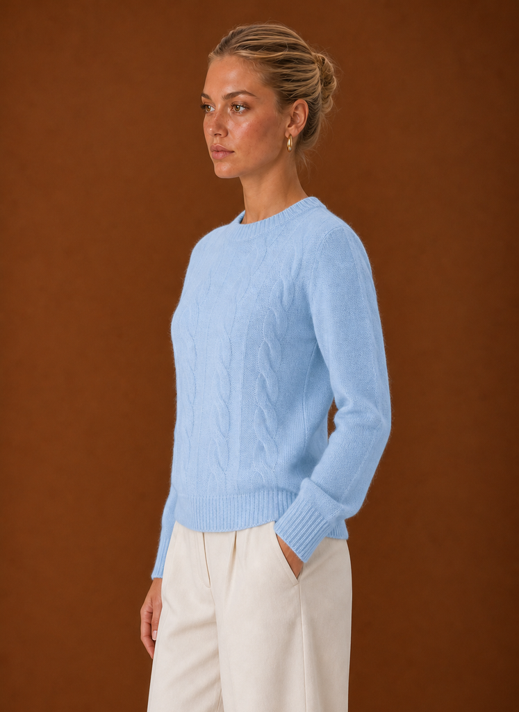Women's Cable Knit Sweater - Crew Neck Knit Pullover side view