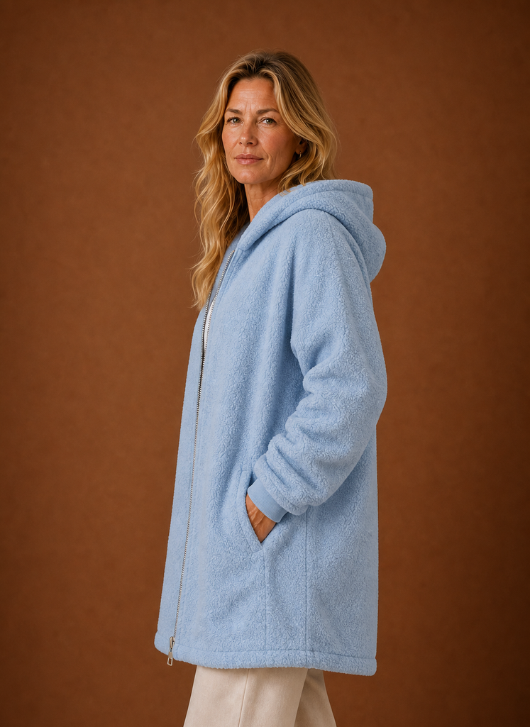 Women's Long Fleece Hooded Winter Jacket side view