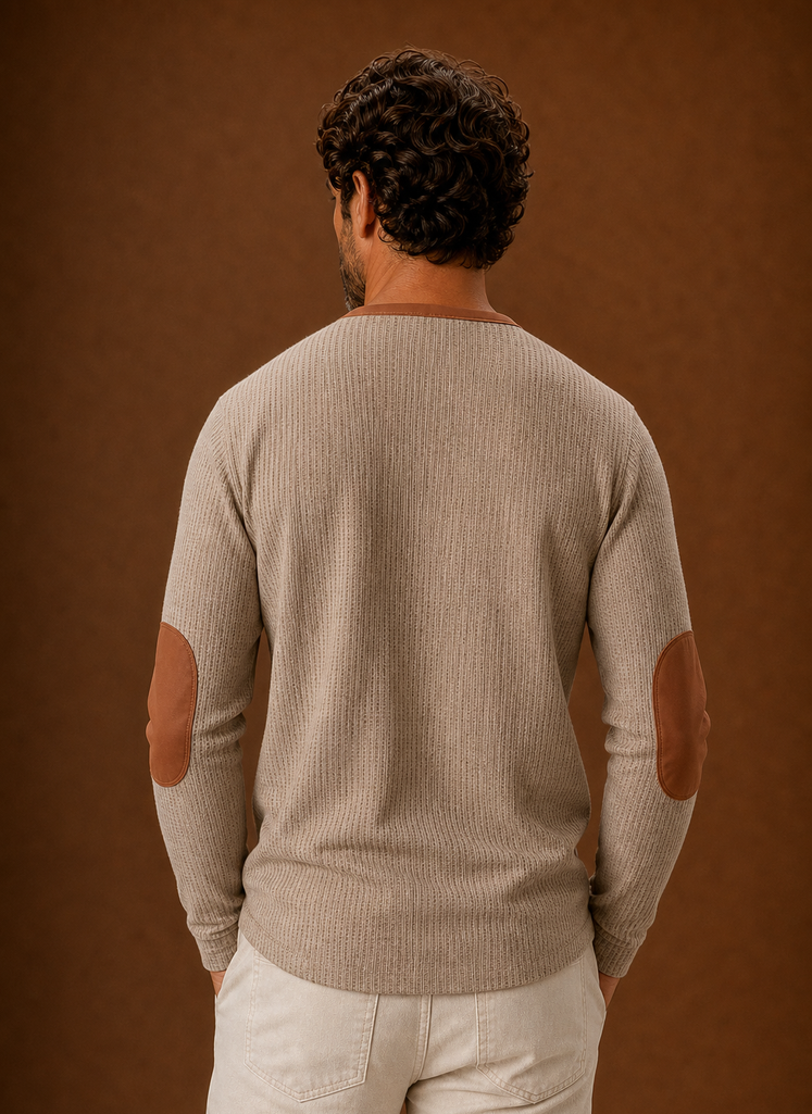 Back view of men's waffle-knit Henley long-sleeve shirt