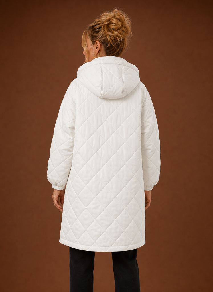 Women's Long Quilted Hooded Winter Coat back view
