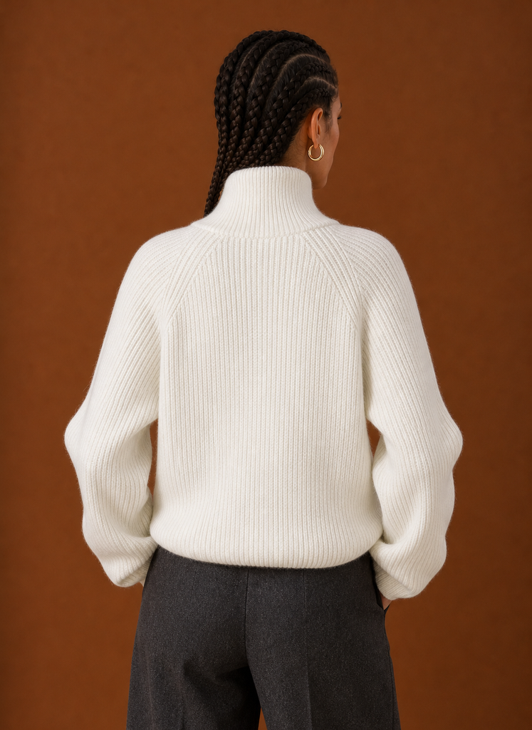 Back view of the quarter-zip knit sweater showing a clean silhouette