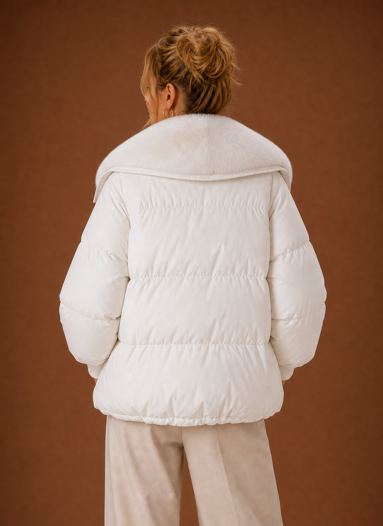 Back view of the Areleon women's winter parka coat displaying the rear shaping
