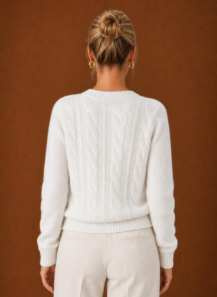 Women's Cable Knit Sweater - Crew Neck Knit Pullover back view