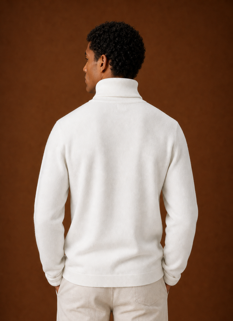 Men's Turtleneck Sweater - Fleece Lined Roll Neck Pullover back view