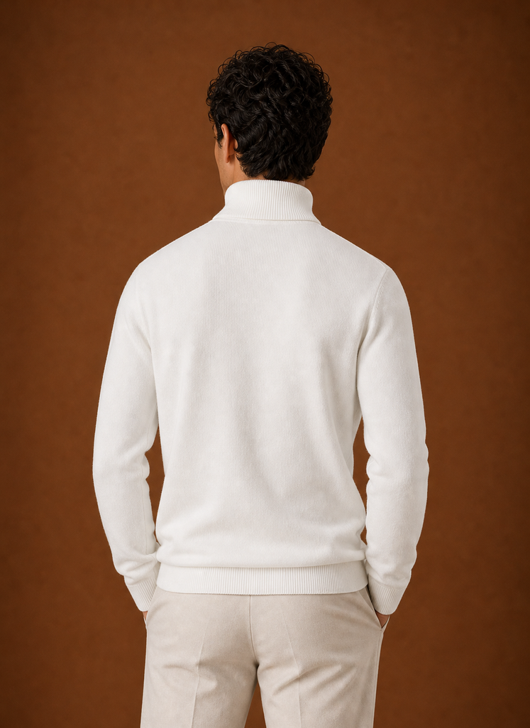 Men's Turtleneck Sweater - Classic Roll Neck Knit Pullover back view