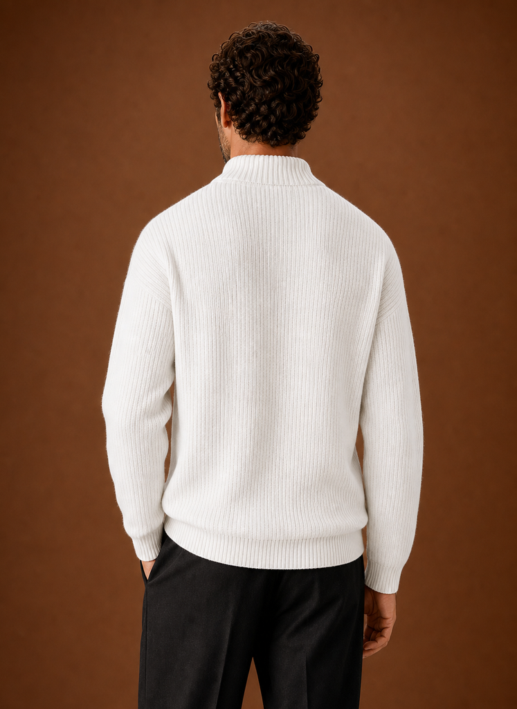 Men's Ribbed Knit Sweater - Crew Neck Pullover back view