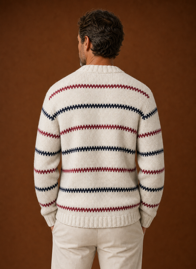 Men's Striped Knit Crewneck Sweater back view