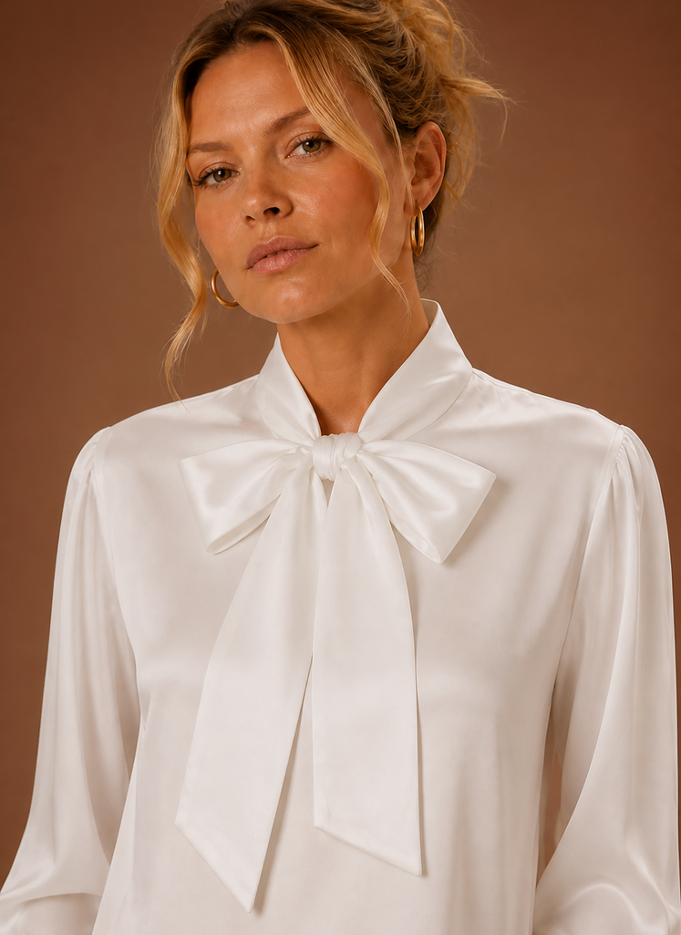 Close-up of the V-neckline and stitch detail on the women's sweater