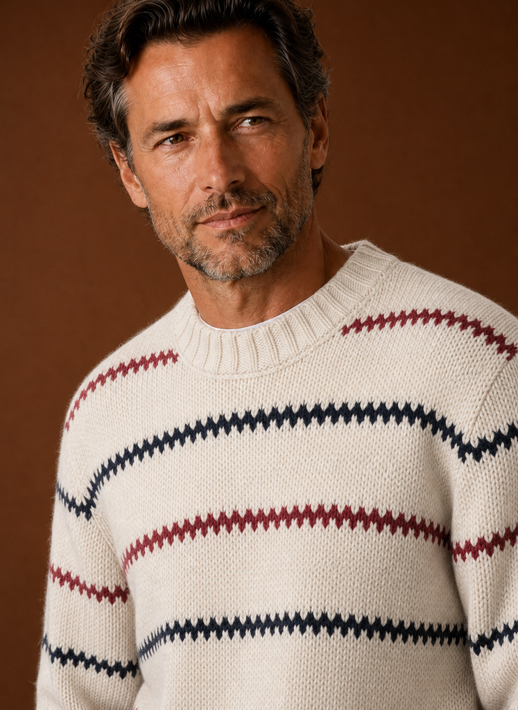 Men's Striped Knit Crewneck Sweater closeup view