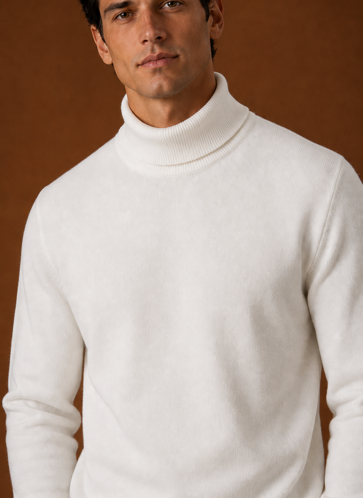 Men's Turtleneck Sweater - Classic Roll Neck Knit Pullover closeup view