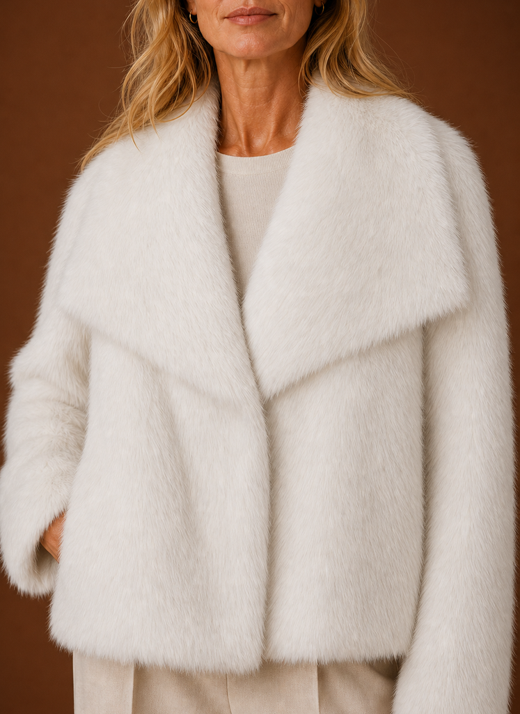 Close-up of coat's plush textured finish and soft pile