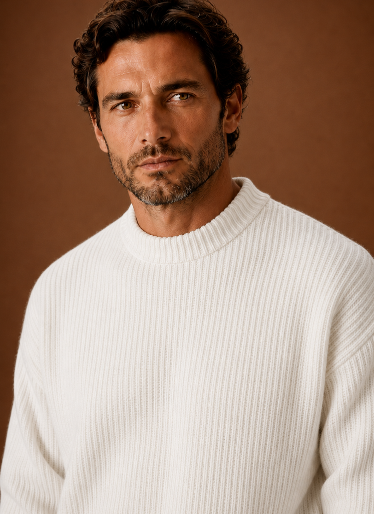 Men's Ribbed Knit Sweater - Crew Neck Pullover closeup view