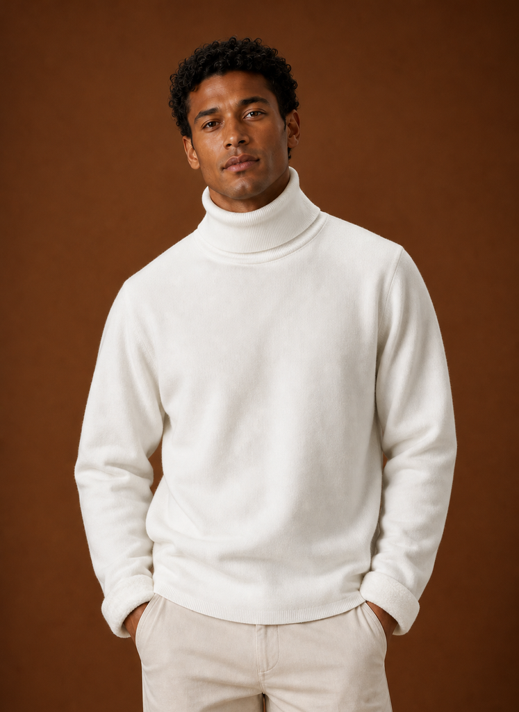 Men's Turtleneck Sweater - Fleece Lined Roll Neck Pullover front view