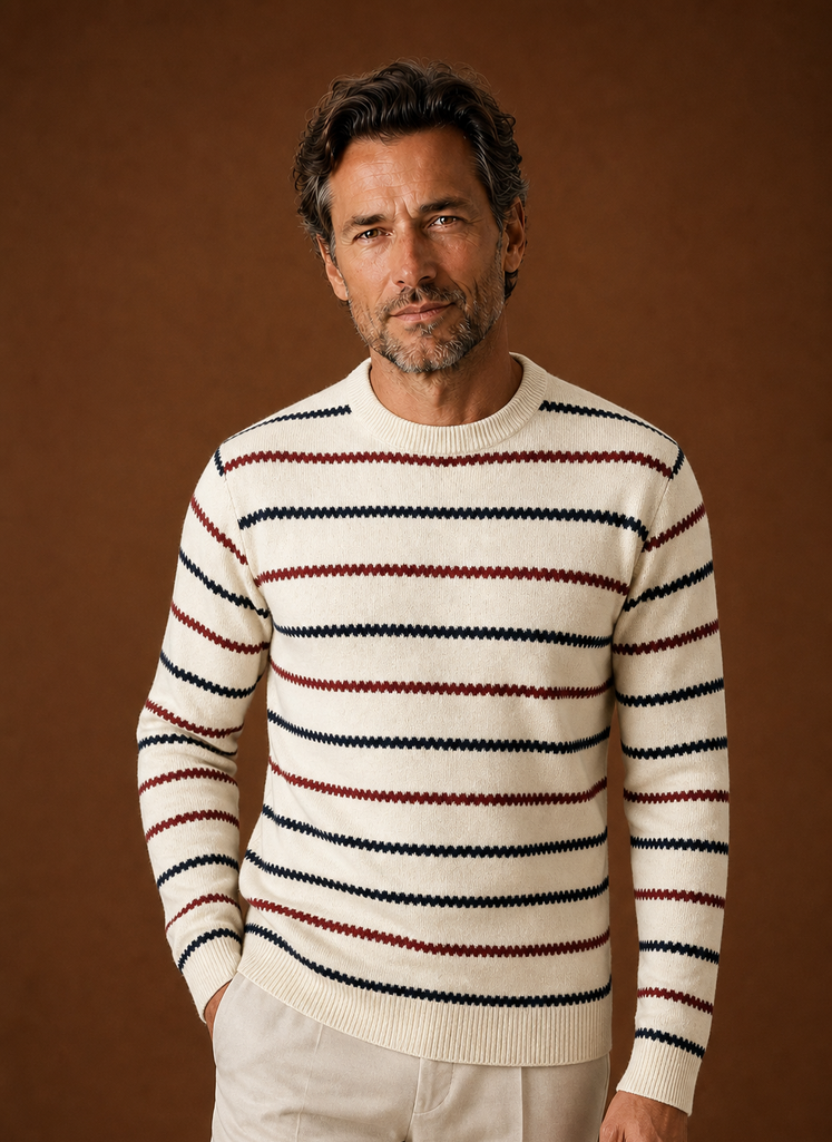 Men's Striped Knit Crewneck Sweater | Areleon
