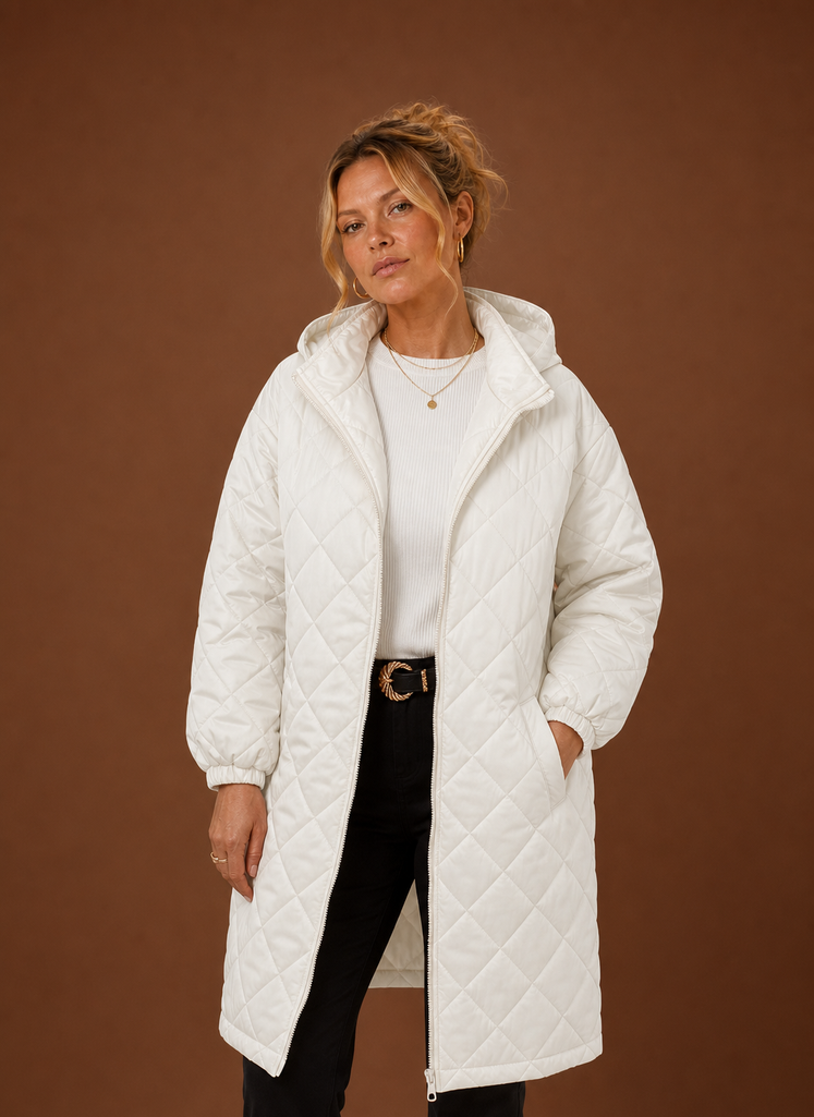Women's Long Quilted Hooded Winter Coat front view