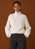 Front view of the Areleon quarter-zip knit sweater on a mannequin
