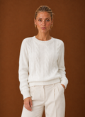 Women's Cable Knit Sweater - Crew Neck Knit Pullover front view