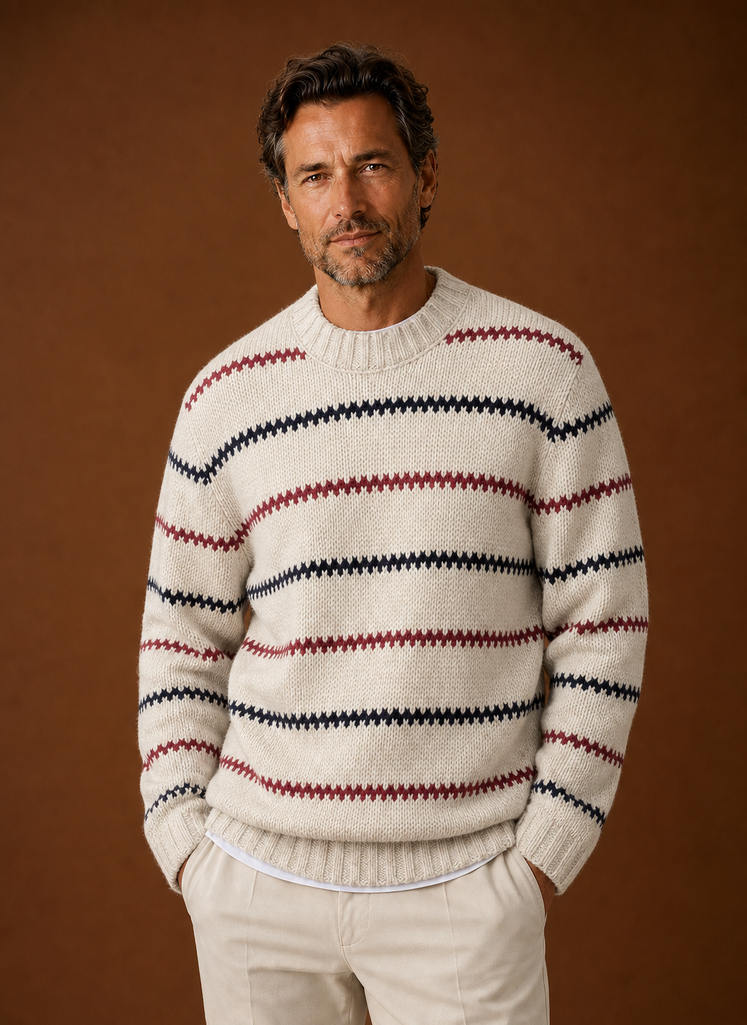 Men's Striped Knit Crewneck Sweater front view