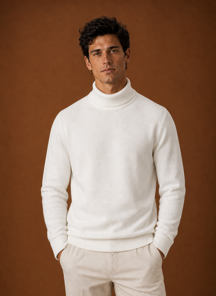 Men's Turtleneck Sweater - Classic Roll Neck Knit Pullover front view