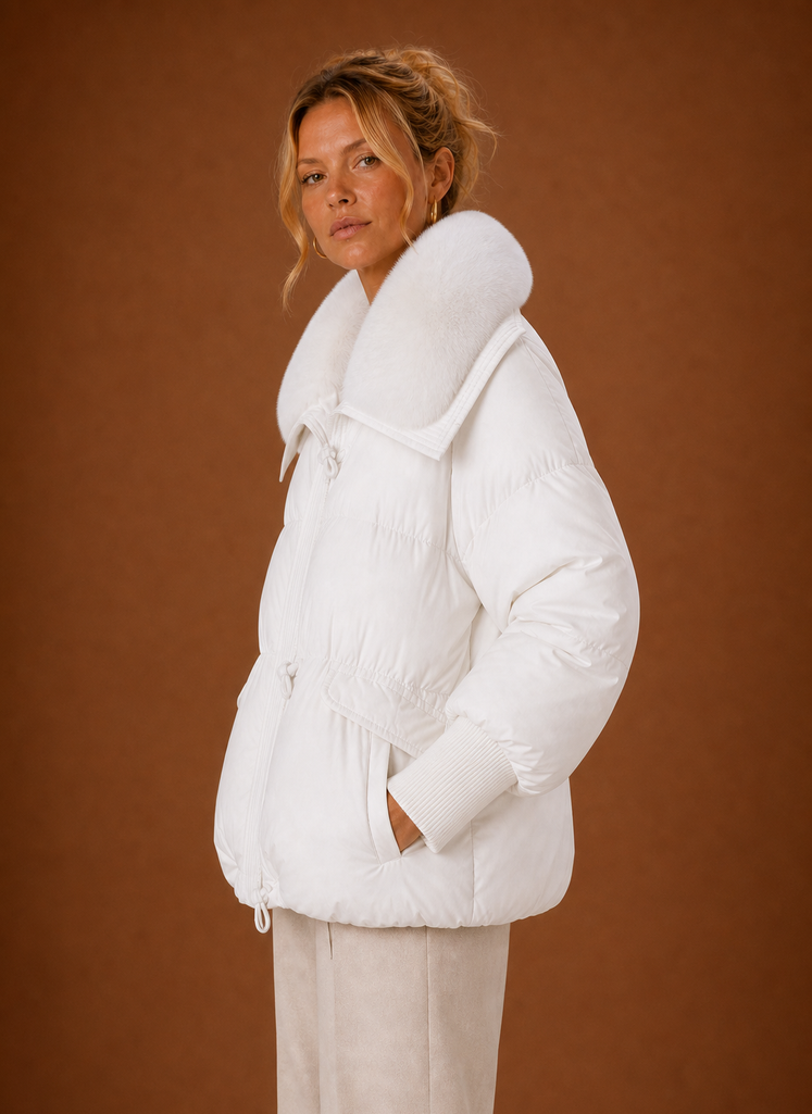 Side profile of the Areleon women's winter parka coat showing the silhouette