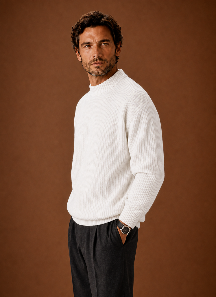 Men's Ribbed Knit Sweater - Crew Neck Pullover side view