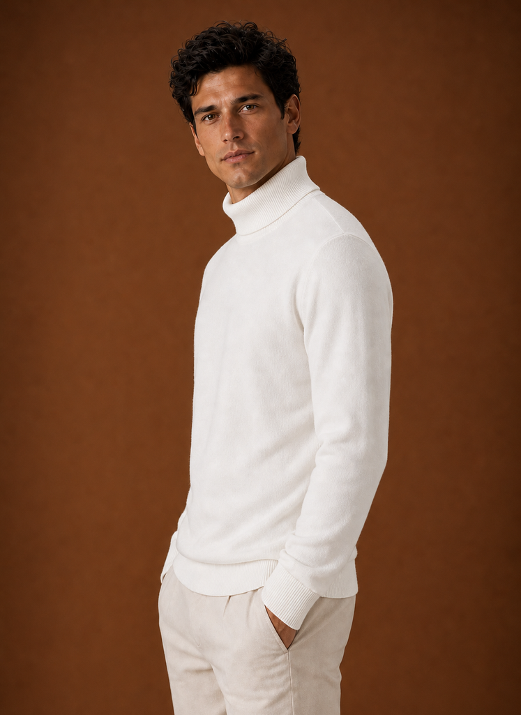 Men's Turtleneck Sweater - Classic Roll Neck Knit Pullover side view