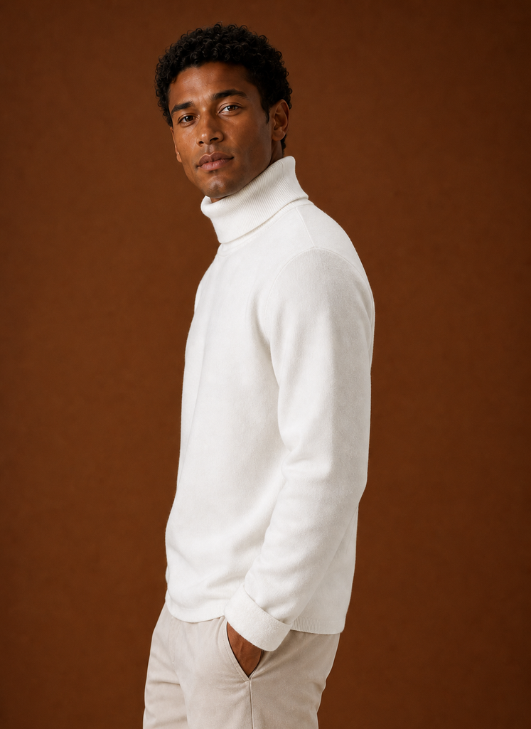 Men's Turtleneck Sweater - Fleece Lined Roll Neck Pullover side view