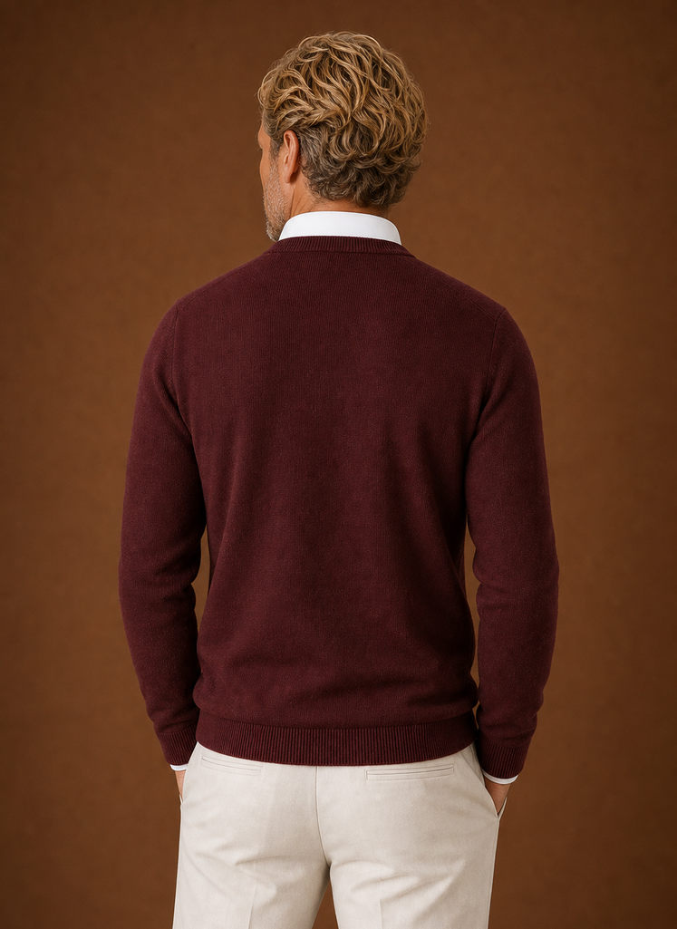 Men's Crew Neck Sweater - Classic Knit Pullover back view