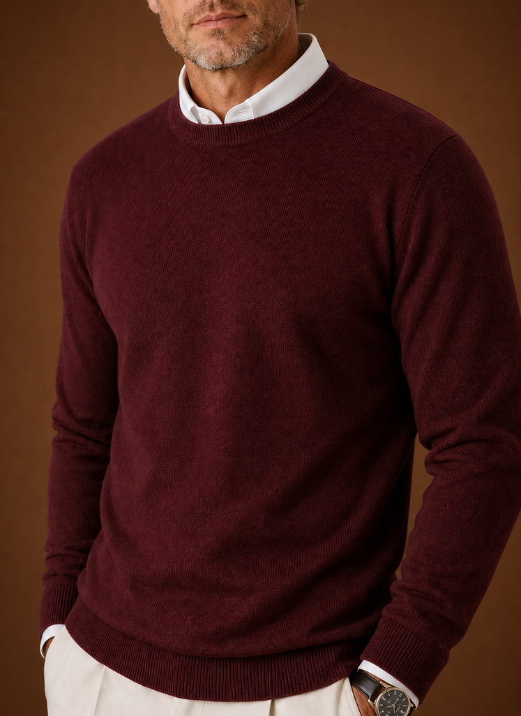Men's Crew Neck Sweater - Classic Knit Pullover closeup view