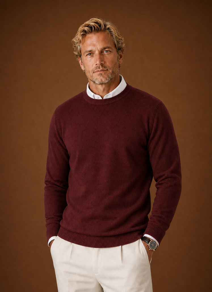 Men's Crew Neck Sweater - Classic Knit Pullover front view