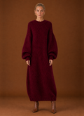 Front view of the women's oversized knit maxi dress on a mannequin showing full-length silhouette