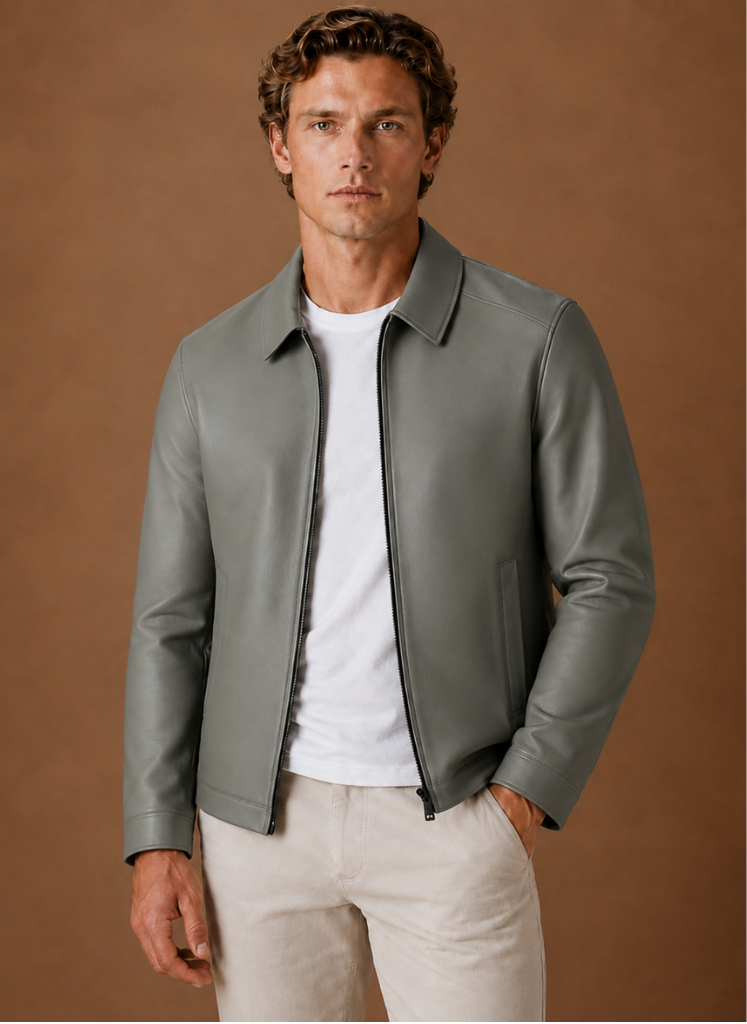 Men's Leather Look Jacket Classic Zip Jacket | Areleon