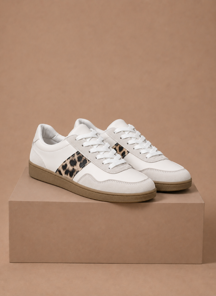 Areleon | Women’s Low-Top Sneakers Casual Leopard Detail Faux Leather