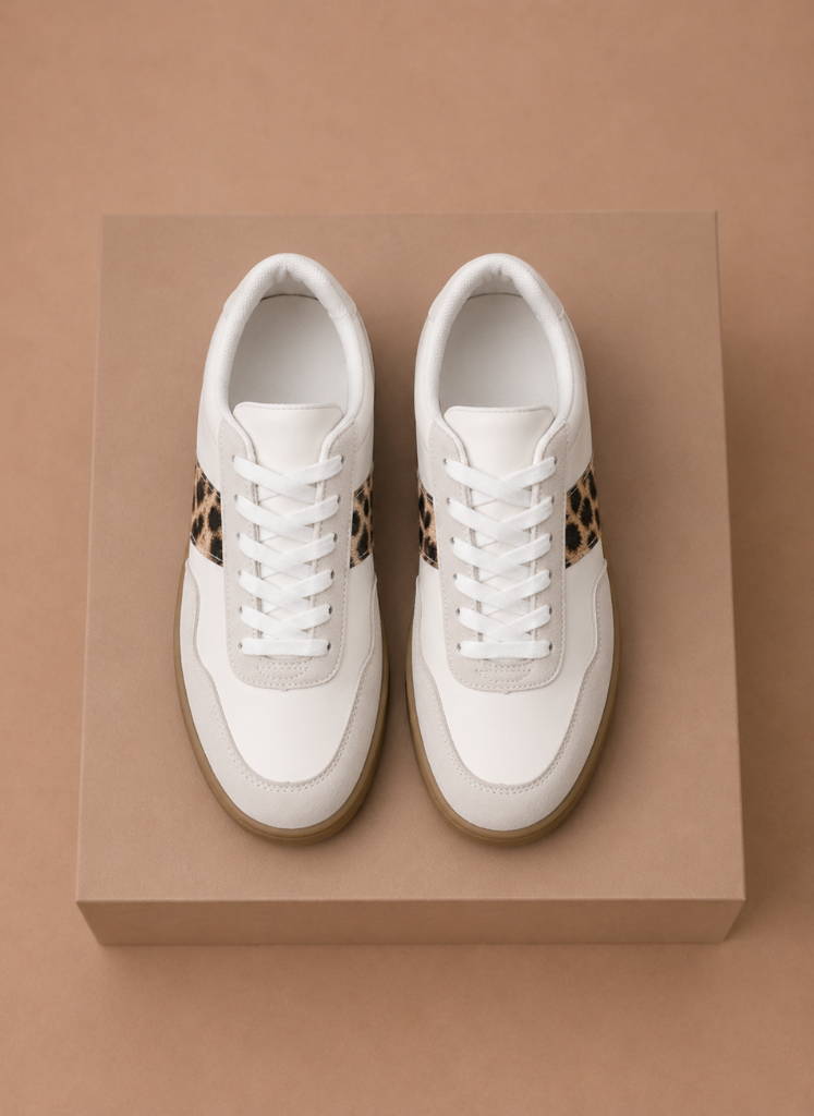 Areleon | Women’s Low-Top Sneakers Casual Leopard Detail Faux Leather
