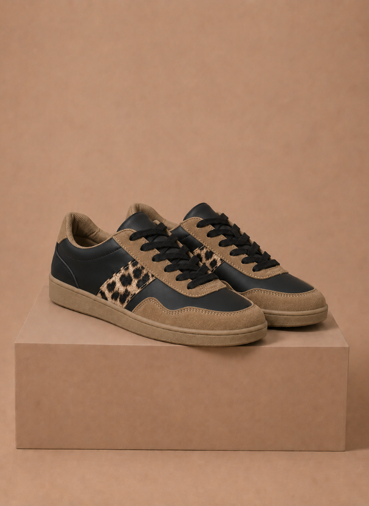 Areleon | Women’s Low-Top Sneakers Casual Leopard Detail Faux Leather