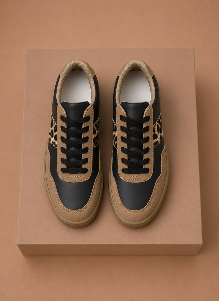 Areleon | Women’s Low-Top Sneakers Casual Leopard Detail Faux Leather