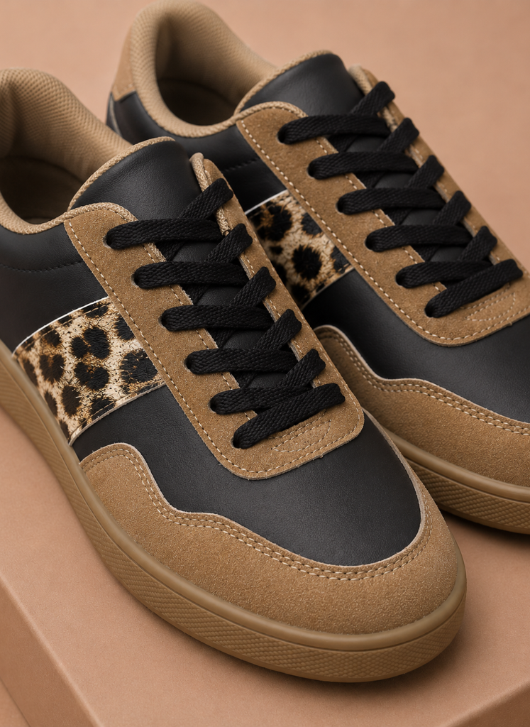 Areleon | Women’s Low-Top Sneakers Casual Leopard Detail Faux Leather