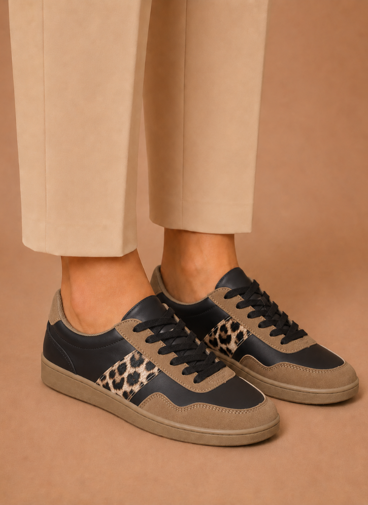 Areleon | Women’s Low-Top Sneakers Casual Leopard Detail Faux Leather